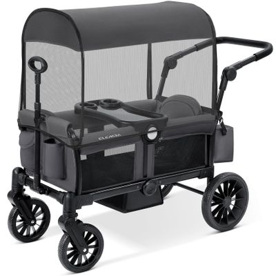 ELEMARA Foldable Wagon Stroller, Stroller Wagon for 2 Kids, Premium All Terrain Wagon for Kids with Removable Canopy, Adjustable Push/Pull Handle, Harnesses, Large Storage Bag, Gray