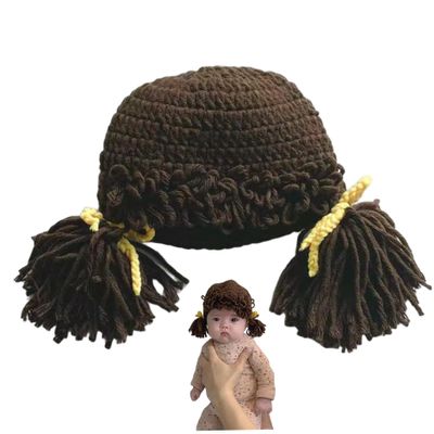 Gcroet 1PC Baby Wig, Funny Baby Hat Winter Warm Crocheted Yarn Wig with Clown Pigtail for Girls Infant Costume Coffee