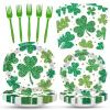 100 Pcs St. Patricks Day Shamrock Tableware Party Supplies Set, Serves 25  Disposable Green Clover Paper Plates, Napkins, and Forks for Irish Celebration, Lucky Party, or Spring Festival Decorations view 1