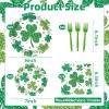 100 Pcs St. Patricks Day Shamrock Tableware Party Supplies Set, Serves 25  Disposable Green Clover Paper Plates, Napkins, and Forks for Irish Celebration, Lucky Party, or Spring Festival Decorations view 2