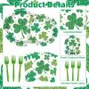 100 Pcs St. Patricks Day Shamrock Tableware Party Supplies Set, Serves 25  Disposable Green Clover Paper Plates, Napkins, and Forks for Irish Celebration, Lucky Party, or Spring Festival Decorations view 3