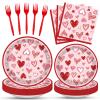 100 Pcs Valentines Day Heart Tableware Party Supplies Set, Serves 25  Disposable Pink & Red Heart Paper Plates, Napkins, and Forks for Romantic Dinner, Bridal Shower, Love-Themed Party Decorations view 1