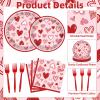 100 Pcs Valentines Day Heart Tableware Party Supplies Set, Serves 25  Disposable Pink & Red Heart Paper Plates, Napkins, and Forks for Romantic Dinner, Bridal Shower, Love-Themed Party Decorations view 3
