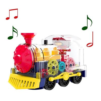 Aoaoy Light Up Train Toy, Transparent Electric Gear Train Toy with Music and Rotating Lights, Educational Crawling Toys for Kids Boys Girls