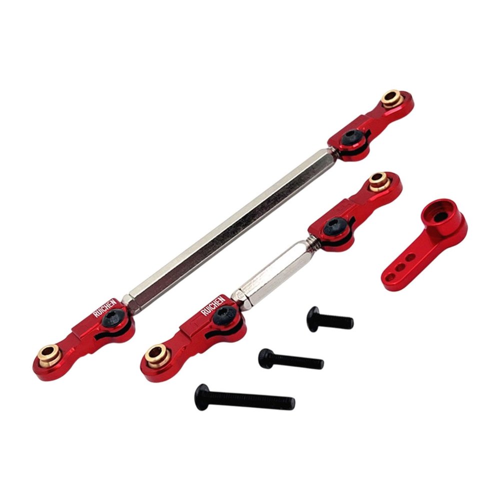 2Pcs Adjustable Steering Servo Links High Strength RC Pull Rod Tie Rod for H12Y H12Y+ 1/12 RC Car Modification- Red