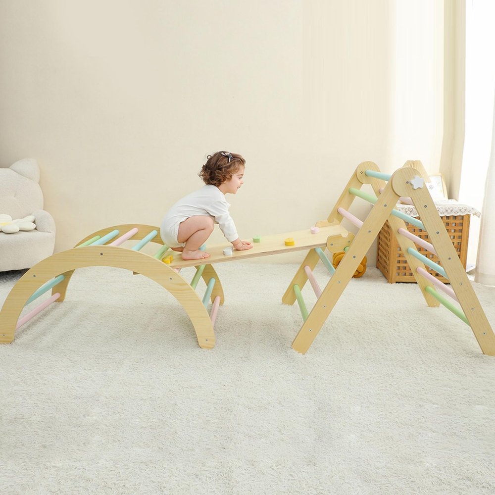 Greensen 7-in-1 Set Toddler Climbing Toys Indoor Baby Climbing Gym with Arch Ramp and Ladder for Toddlers 1 to 3 Year Old (Wood)