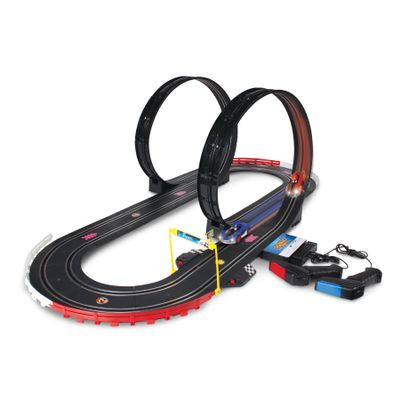 NKOK Sonic Racing: CrossWorlds Slot Car Race Track Set with Super Loop, Sonic & Knuckles 3.5 Cars, Turbo Boost Hand Controllers, Lap Counter, Light-Up Headlights, Approx. 18 ft Track