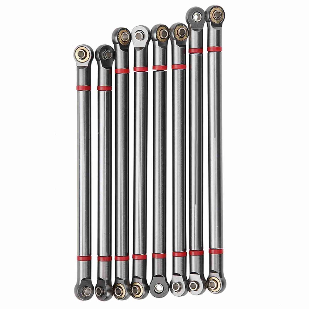 8Pcs Chassis Aluum y Rod for 1/10 Scale 313mm Wheelbase RC Crawler Car, RC Rod Accessory, Upgrade Metal Rods with 115mm/125mm/130mm Length, (Blue Black)