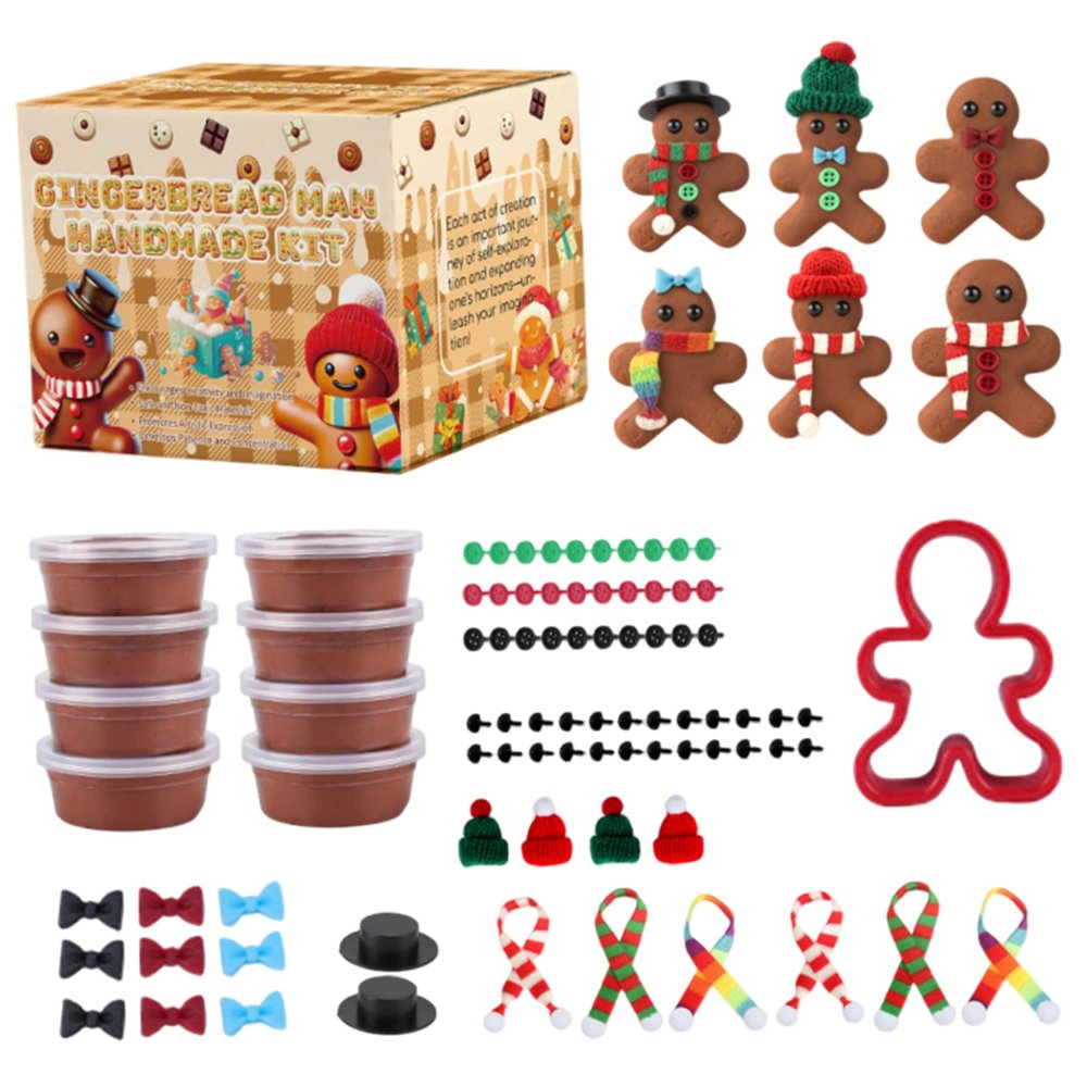 CAKEEYUM Christmas Craft Kits Gingerbread Man Air Dry Clay Kit DIY Christmas Modeling Clay for Kids Age 3+ Birthday School Winter Party Fun Craft Kits, DIY Ornament Kit, Gingerbread Man, Air Dry C