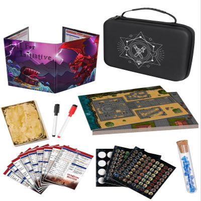 CZYY All-in-One Mini Tabletop RPG Adventure Kit  Compact & Tidy DND Starter Set with DM Screen, Maps, Tokens, Dice & Storage Case | Ideal Gift for DMS, Beginners & Travel RPG Players