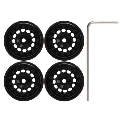 4Pcs 1.0 Inch Beadlock Rims, RC Beadlock Wheel Hub, 12 Holes Aluminum y RC Wheel for FMS FCX24 1/24 Crawler, Weighted for Enhanced Stabi and Performance (Black)