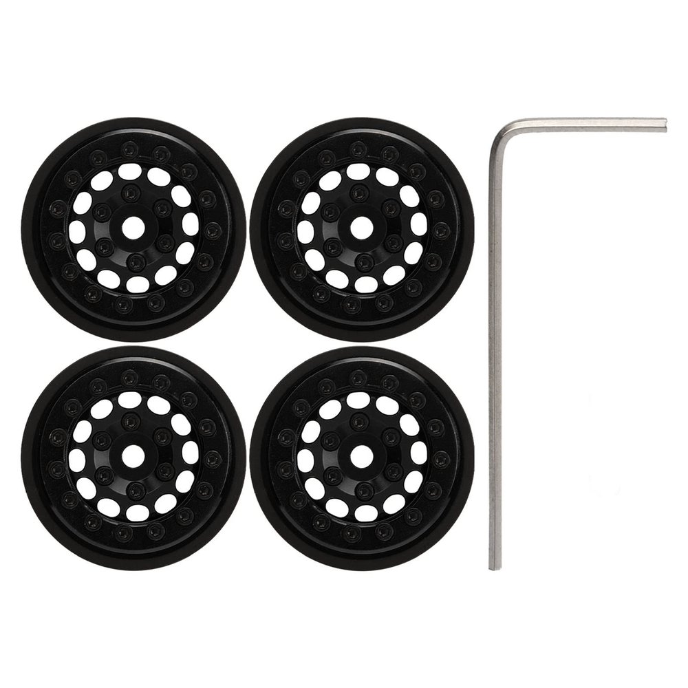 4Pcs 1.0 Inch Beadlock Rims, RC Beadlock Wheel Hub, 12 Holes Aluminum y RC Wheel for FMS FCX24 1/24 Crawler, Weighted for Enhanced Stabi and Performance (Black)