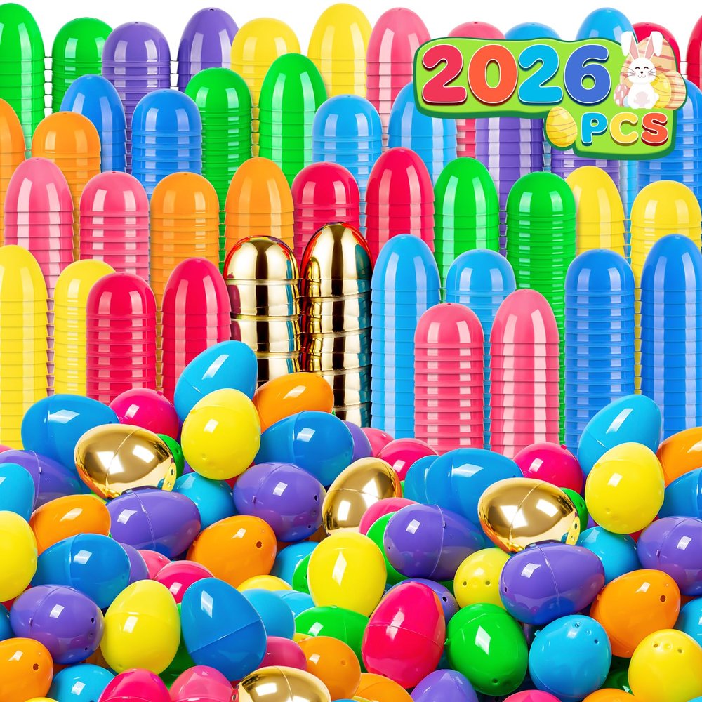 BAYSING 1000PCS Plastic Easter Eggs Bulk, with 12PCS Golden Eggs Bulk Empty Plastic Eggs Fillable Colorful Bright Eggshell Bulks Party Favor, Basket Stuffers, Classroom Prize Supplies