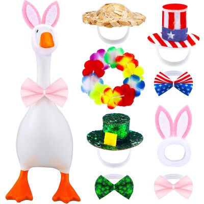 8 Set 7 Inch St Patricks Day Desk Goose Outfits Green Shamrocks Pink Bunny Small Porch Goose Costumes Small Desk Geese Festivals Outfits Combination Cute and Funny Geese Clothes for Magnetic Statue