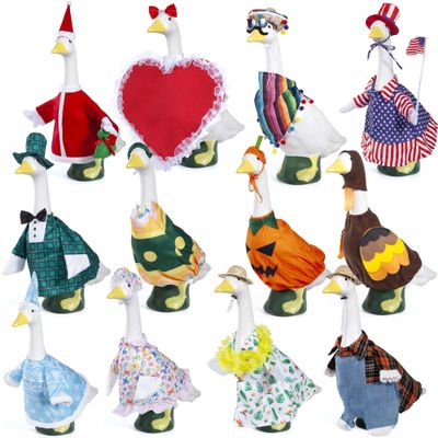 Deccasa 12 Set Porch Gose Outfit for 23" Large Goose, Cotton Seasonal Costume Clothes for 4th of July Halloween Christmas Easter St. Patrick's Day, Machine Washable