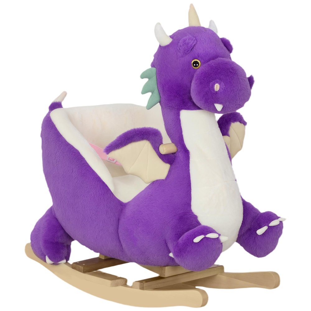 Qaba Baby Rocking Horse, Kids Ride on Dragon Toy with Realistic Dragon Roar and Safety Belt, Plush Animal Rocker for Kids 1836 Months, Purple