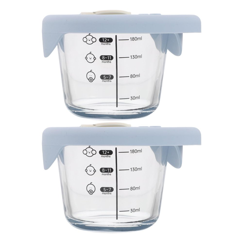 CIMAXIC 2pcs Breast Milk Storage Jars 6oz 180ml Reusable Glass Baby Food Container With Scale & Silicone Lid For Breastmilk Airtight Stackable Freezer Bin