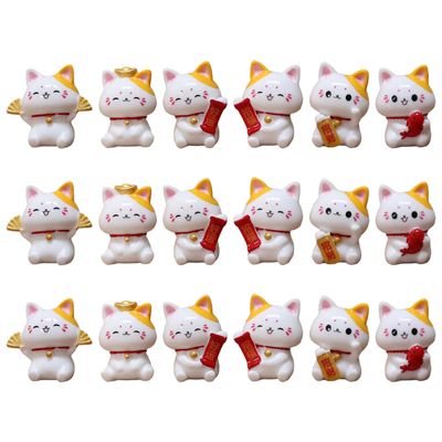 BESPORTBLE 18pcs Mini Fortune Cat Figurines - Resin Cat Figure - Fortune Animal Characters Toys - Micro Landscape Garden Accessories