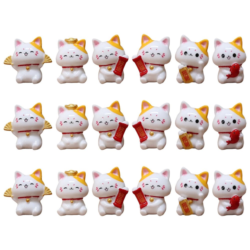 BESPORTBLE 18pcs Mini Fortune Cat Figurines - Resin Cat Figure - Fortune Animal Characters Toys - Micro Landscape Garden Accessories