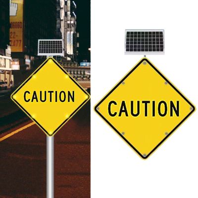 QIUFANGM Solar LED Street Warning Sign 24 Inch, Road Safety Traffic, Rust-Proof Aluminum Flashing Signal Light Board