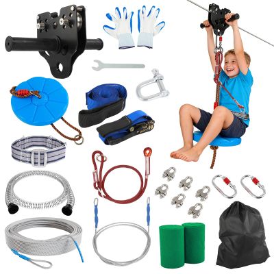 FAHKNS Zipline for Backyard Kids and Adults: 80FT Up to 400 lbs - Upgraded Quick Tightening System,Removable Trolley,Height Adjustable Thickened Seat,Outdoor Kids Play Equipment