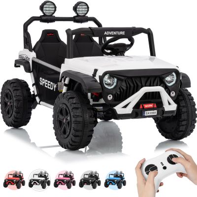 2 Seater Ride on Car for Kids, 24V Ride on Toy, Fast 4.97MPH Truck, 4WD Kids Electric Vehicles with Remote Control, Spring Suspension, Front & Behind LED Lights, Dual Storage, 3 Speeds, Music, White