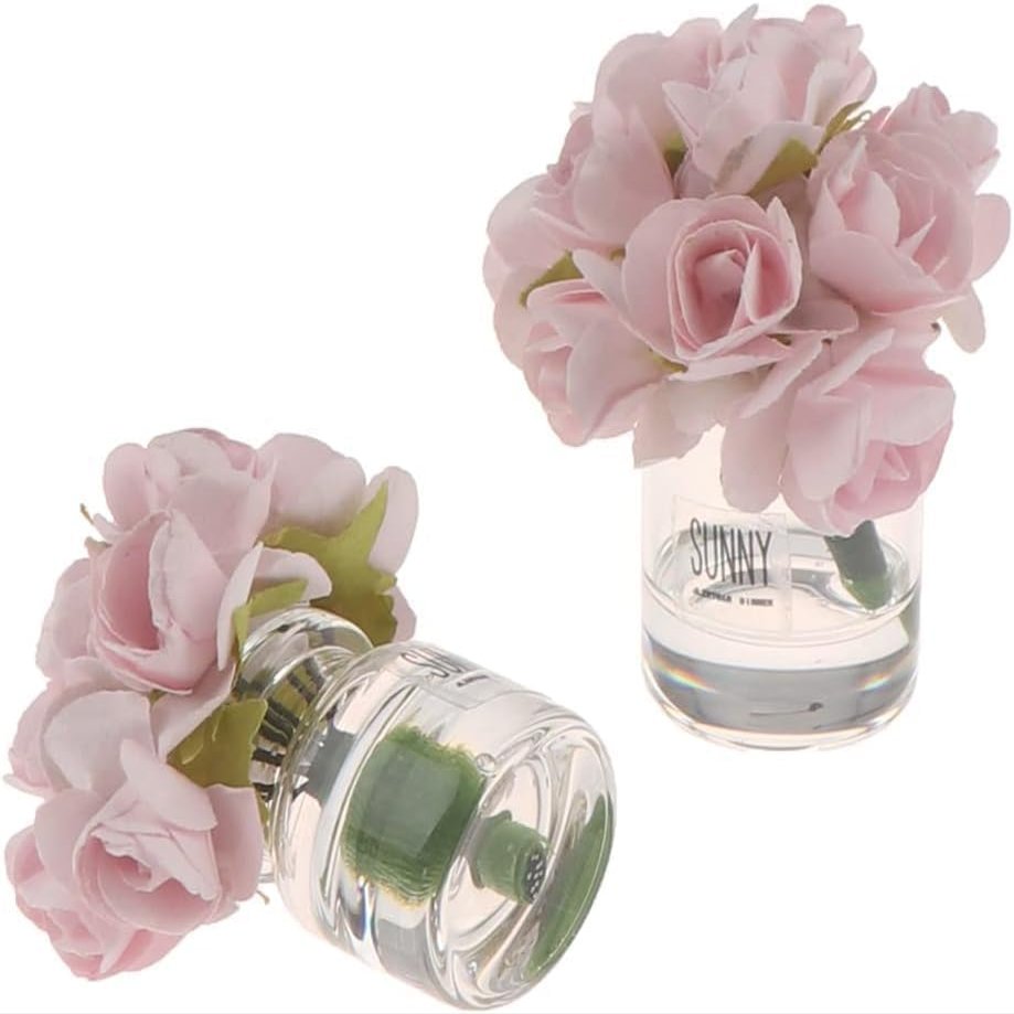 2Pcs 1:12 Scale Glass Vase with Flowers Set, Decorative Accessories for Mini Scene, Mini Decoration Dollhouse Dcor
