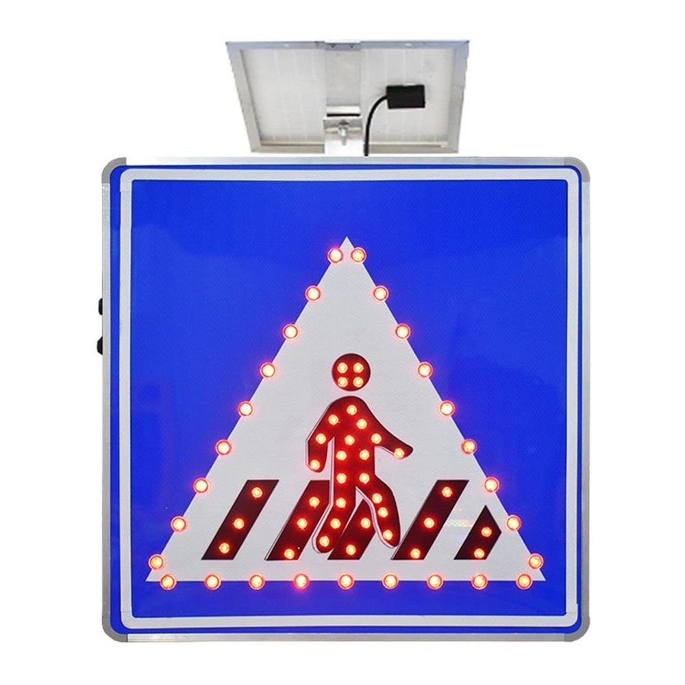 QIUFANGM Solar LED Street Warning Sign, Square Aluminum Crosswalk, 3M Reflective Film, IP65 Waterproof