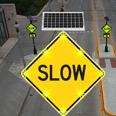 QIUFANGM 24-inch Solar Slow Warning Traffic Sign LED Road Safety for Low Speed Driving, Communities, Driveways, Residential Areas, Includes Mounting Accessories