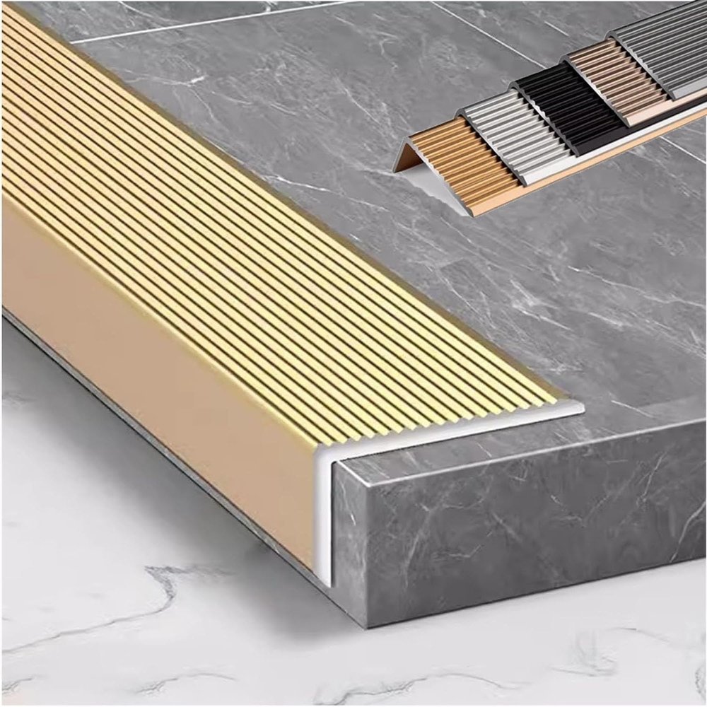 10-Pack Metal Stair Nosing Edge Trim, 36in 48in Aluminum Stair Step Edge Protector Non-Slip Transition Strip for Indoor Outdoor(Gold,15pcs-48/120cm)