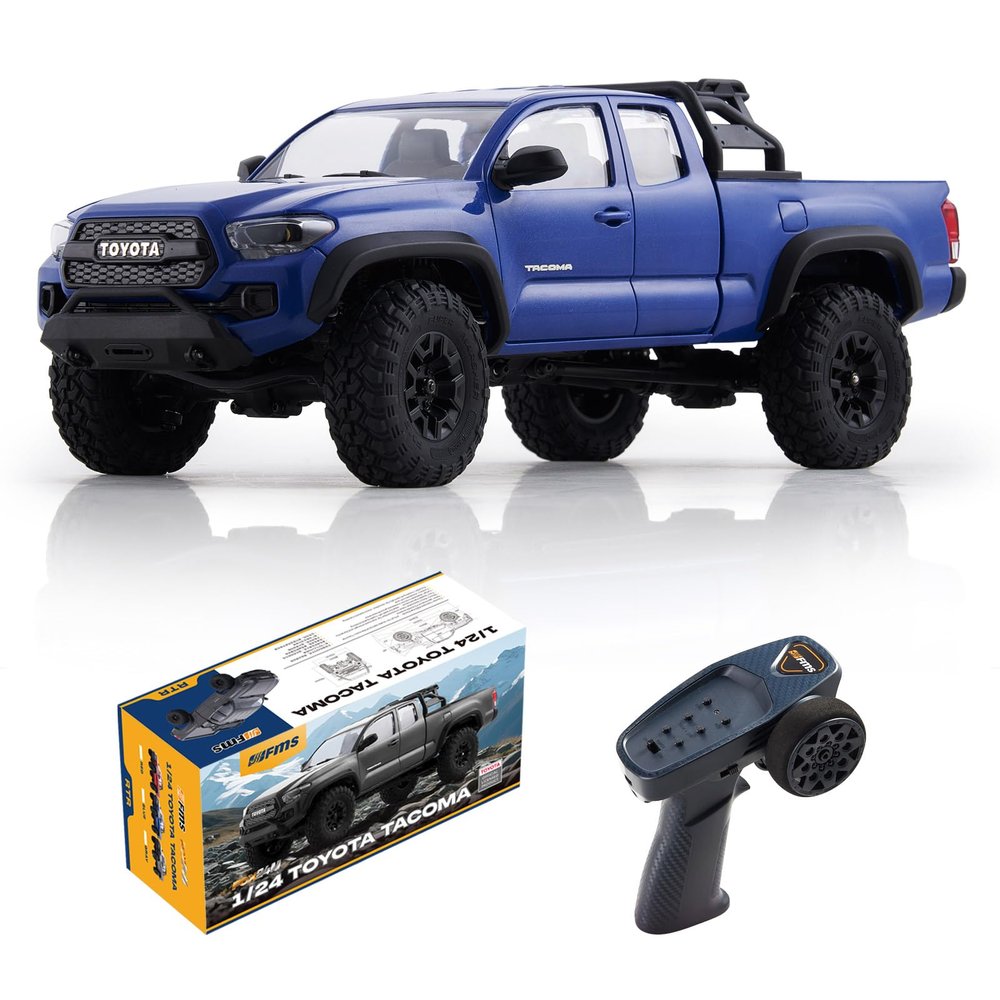 FMS 1/24 FCX24M Toyota Tacoma RC Crawler, Officially Licensed RC Truck 2 Speeds Switch with LED Lights, Off-Road RC Model for Adults (Blue)