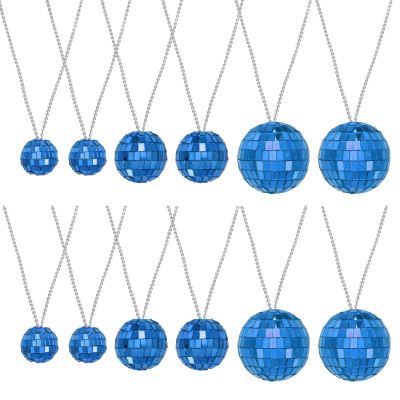 MECCANIXITY Mirror Disco Ball Necklace, 1.2"/1.5"/2" 70s Disco Party Necklaces for Costume Game Dance Supplies Birthday Parties Festival Jewelry Accessories, (Blue, Pack of 12)