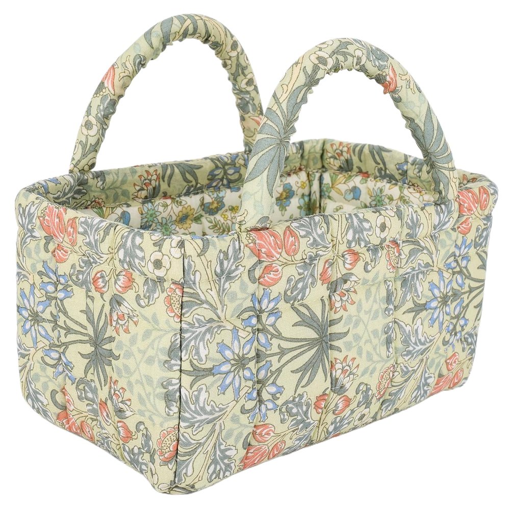 ANKICK Small Storage Basket Organizer, Mini Fabric Floral Storage Baskets with Handle, Quilted Portable Collapsible Storage