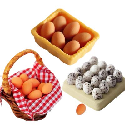 1/12 Dollhouse Accessories Mini Resin Eggs Sets,which Including Quail Eggs with Tray and Bamboo Basket for 1/6 Dollhouse Kitchen and Deoration