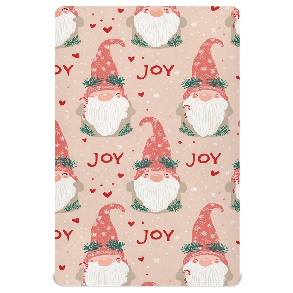 Pfrewn Christmas Fitted Crib Sheet Christmas Gnome Cute Joy Pink Elf Mattress Sheet for Standard Baby Playard Sheet, Soft Toddler Mattress Sheet, 52x28x9IN Sheet for Boys Girls