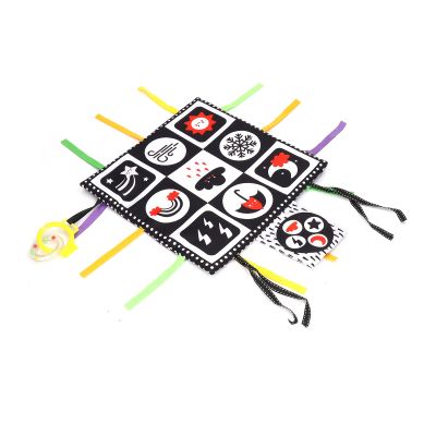 Aqur2020 Baby Cloth Book, Black and White High Contrast, Polyester Fiber, 11.6x11.6 Inches, Visual Stimulation with Mirror and Teething Features
