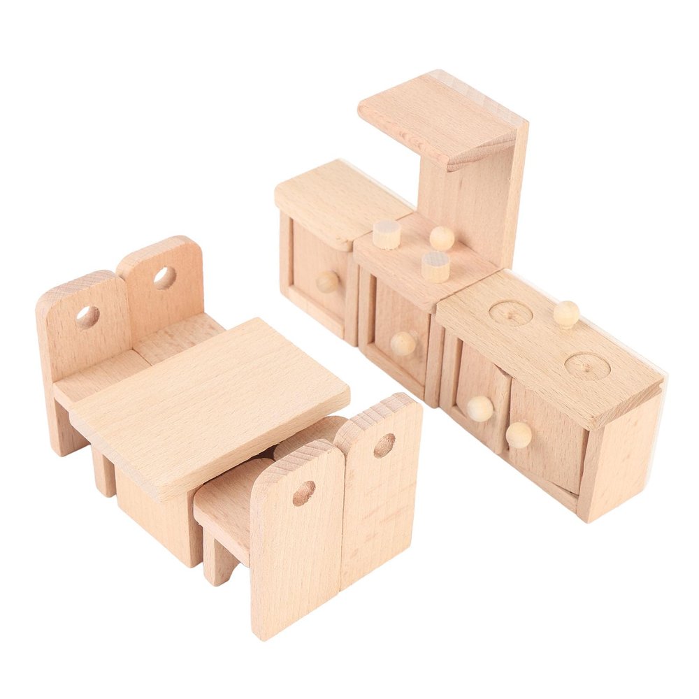Aqur2020 Miniature Wooden Kitchen Furniture Set, Beech Wood, Safe Material, for Boys and Girls, Family Interaction Playtime