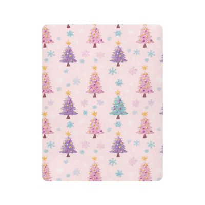 Pfrewn Christmas Fitted Crib Sheet Pink Christmas Tree Star Snowflakes Mattress Sheet for Mini Baby Playard Sheet, Soft Toddler Mattress Sheet, 39x27x5 in Sheet for Boys Girls