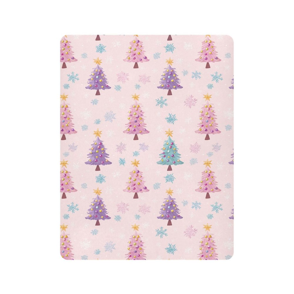 Pfrewn Christmas Fitted Crib Sheet Pink Christmas Tree Star Snowflakes Mattress Sheet for Mini Baby Playard Sheet, Soft Toddler Mattress Sheet, 39x27x5 in Sheet for Boys Girls