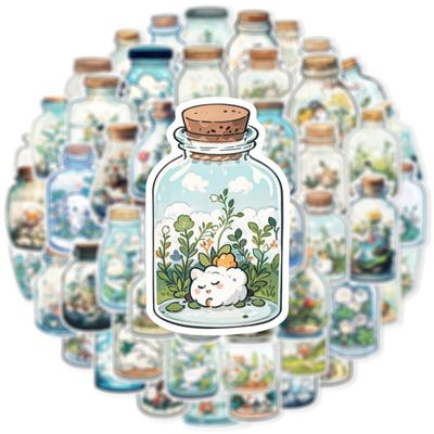 100-Piece Miniature World in a Bottle Sticker Set Drift Bottle Minimalist DIY Journal Decorations Waterproof Stickers