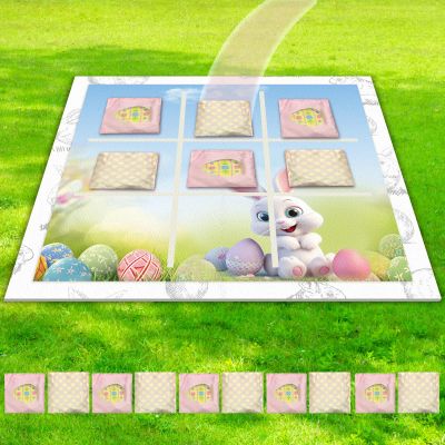 Easter Party Games Tic Tac Toe Giant Bean Bag Toss Game 3 Ft Felt Board with 10pcs Bean Bags Outdoor Camping Backyard Lawn Games Gift for Backyard Fun Party Giant Games