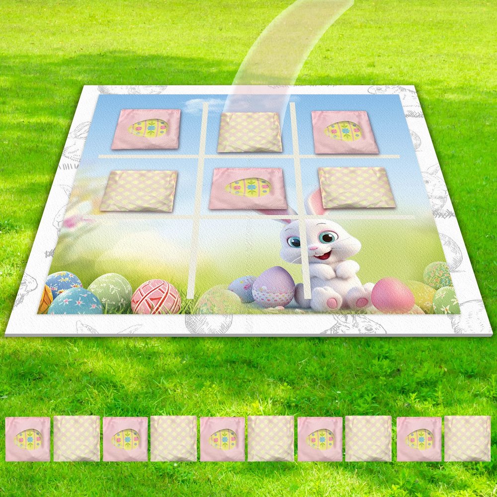 Easter Party Games Tic Tac Toe Giant Bean Bag Toss Game 3 Ft Felt Board with 10pcs Bean Bags Outdoor Camping Backyard Lawn Games Gift for Backyard Fun Party Giant Games