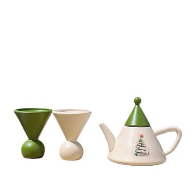 3Pcs Dollhouse Tea Cup Sets, 1:12 Scale Miniature, Porcelain Dollhouse Accessories, Green Teapot Platter Dish Sets Set for Dollhouse Kitchen Supplies