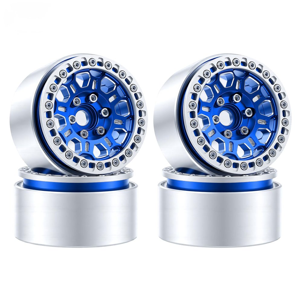 1.9" Aluminum Beadlock Wheels, Honeycomb Design Rims for 1/10 RC Crawler TRX4 TRX6 SCX10 SCX10 II 90046 SCX10 III AXI03007 D90, 4PCS, Blue and Silver
