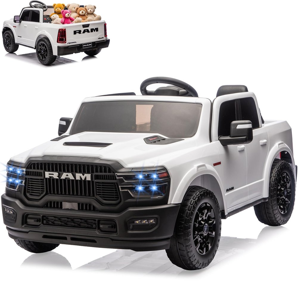GarveeLife 24V Ride on Toys Licensed RAM 2500, 2 Seater Ride on Truck w/Remote Control, Spacious Truck Bed, 3 Speed, LED Lights, Suspension, Birthday Xmas Gifts for Boys Girls
