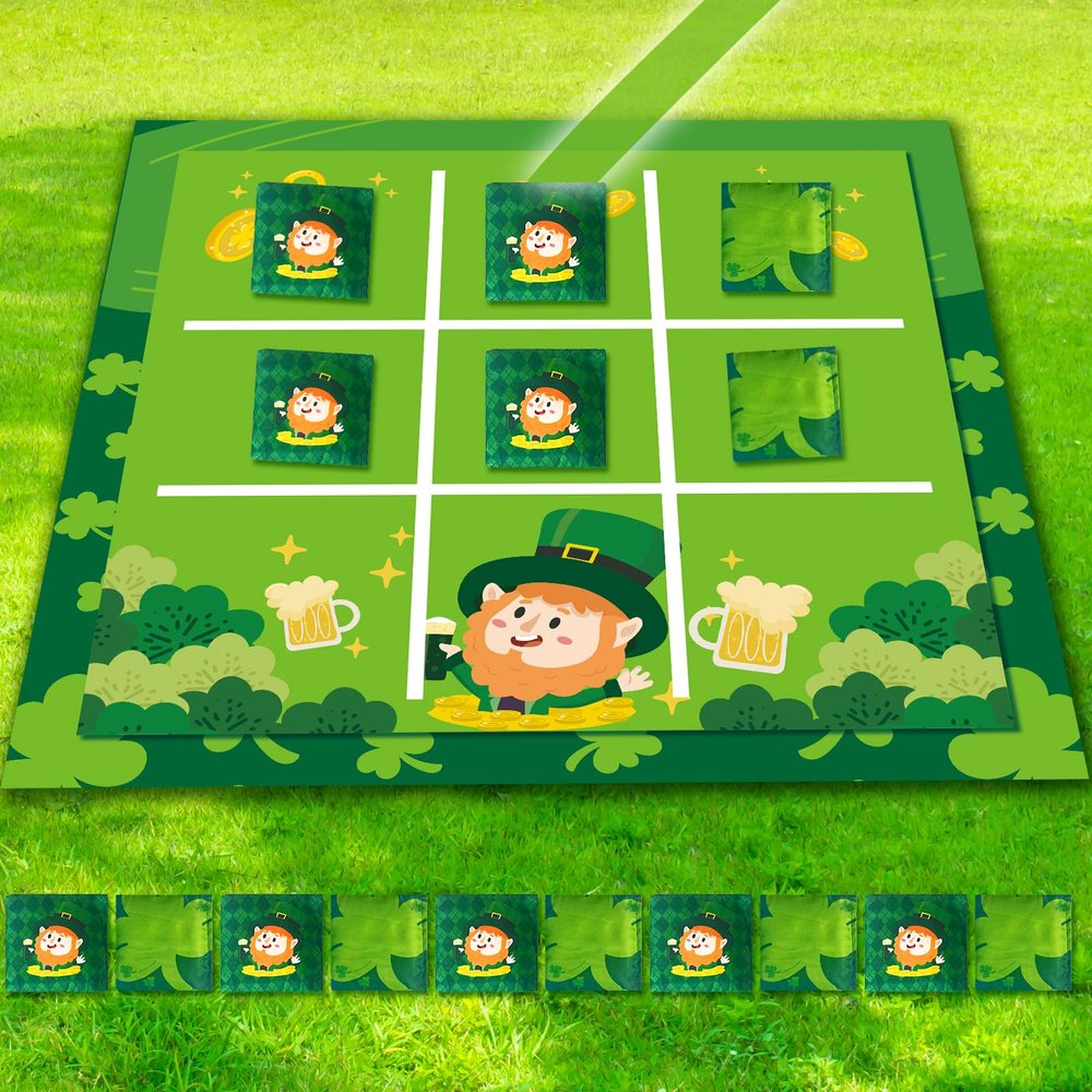 St Patrick Day Tic Tac Toe Giant Bean Bag Toss Game 3 Ft Felt Board with 10pcs Bean Bags Outdoor Camping Backyard Lawn Games Gift for Backyard Fun Party Giant Games (St Patrick Day Style)
