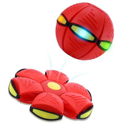 Magic Metaball, Children's Bouncing Ball, Magic Flying Saucer Interactive Pop-Up Transform Toy, Parent-Child Interaction Red Bouncy Ball, Collapsible Time Delay Frisbee Flying Disc Toy with 6 Light