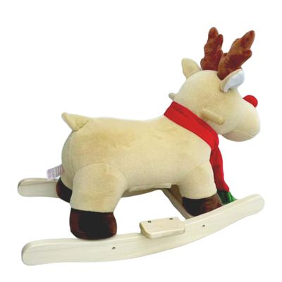 Plush Ride-On Rocker, Soft Seat Safety Belt, Wooden Sled Base, Lullaby Music Ear Button, Toddler Balance Trainer, Hand Grip, Wide Backrest, 110lb Capacity, Ages 1-3, Easy Assembly (Apricot)