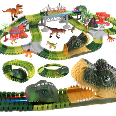 Dinosaur Toys for for Kids 3-8 Year Old, Create a Dinosaur World Adventure Flexible Road Race Tracks, Dinosaur Toys Set, Birthday Gifts for Boys 3-6 Year Old