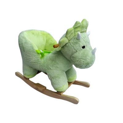 Plush Ride-On Rocker, Soft Seat Safety Belt, Wooden Sled Base, Lullaby Music Ear Button, Toddler Balance Trainer, Hand Grip, Wide Backrest, 110lb Capacity, Ages 1-3, Easy Assembly (Green)